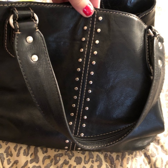 Michael Kors Handbags - MICHEAL KORS black leather silver studded shoulder bag lots of pockets EUC